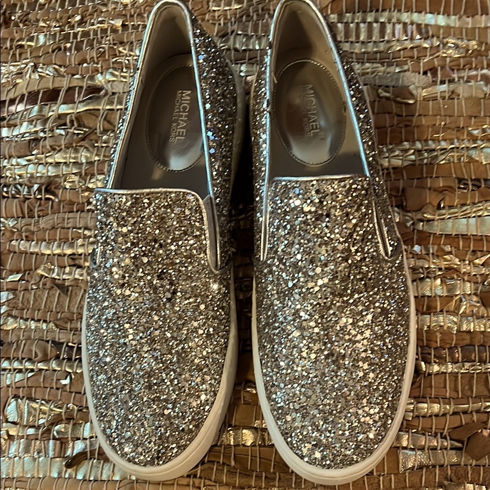Michael Kors Silver Glitter Slip-On Sneakers